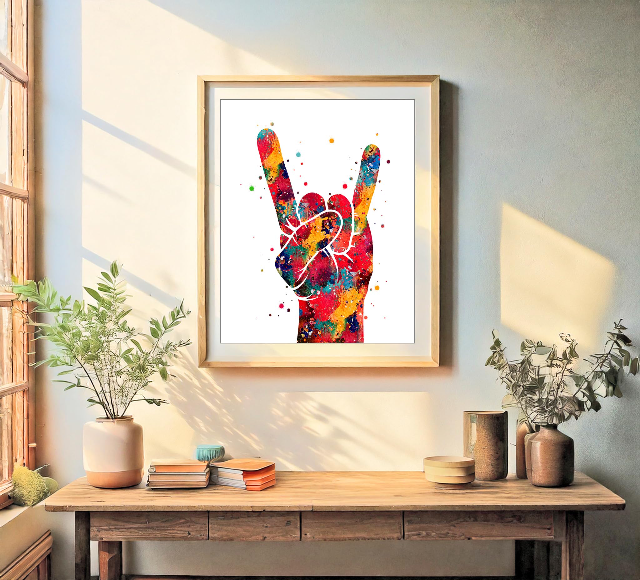 Amazon.com: Watercolor Rock On Hand Gesture Illustration Art Print